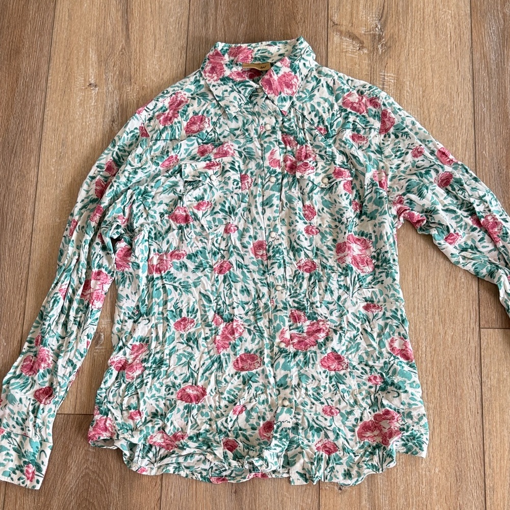 Wrangler Floral Button-Down Shirt - Pink & Green